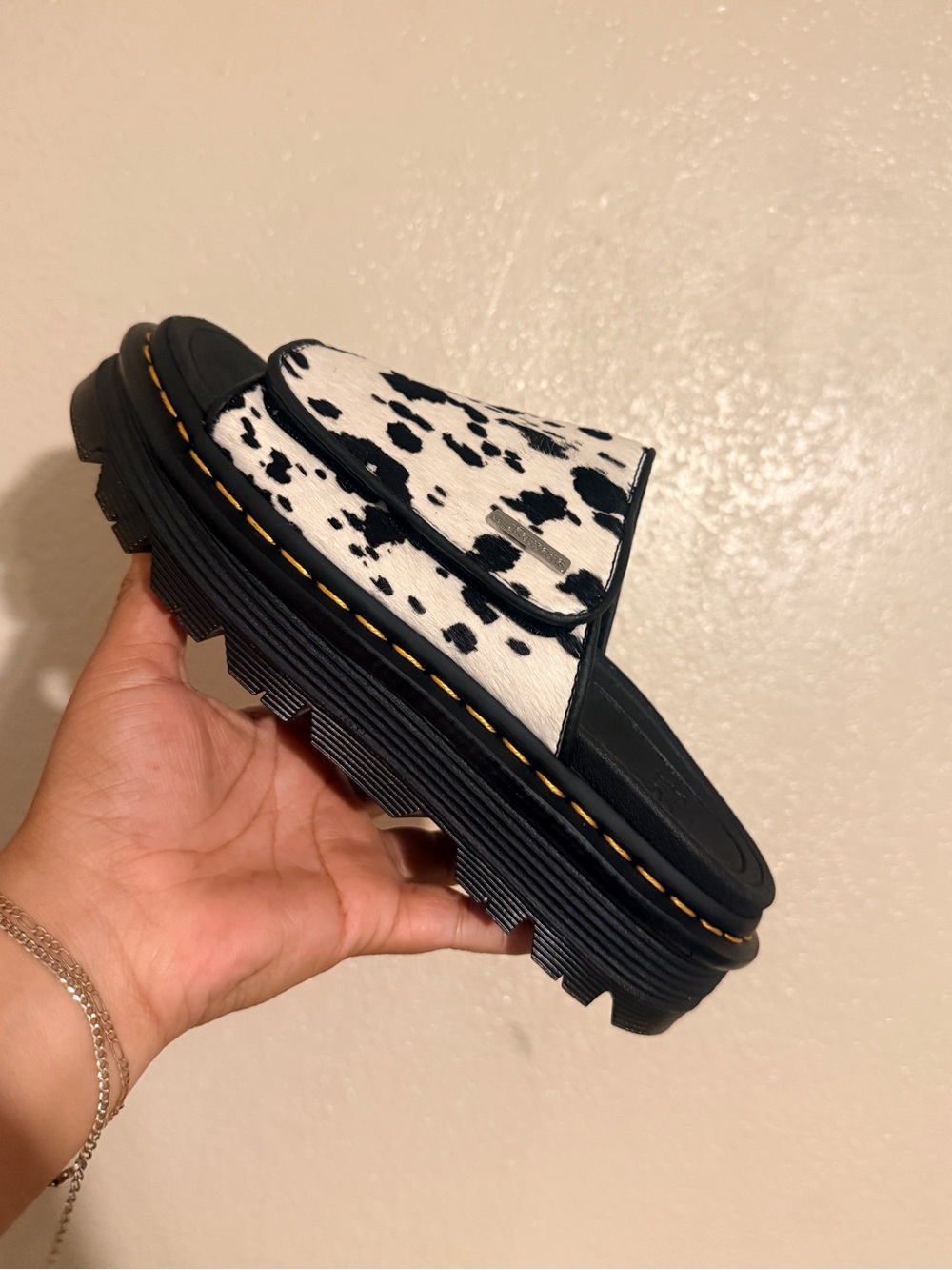 Dr. Martens Black & White Cow-Print Slip-On Sandal UNISEX